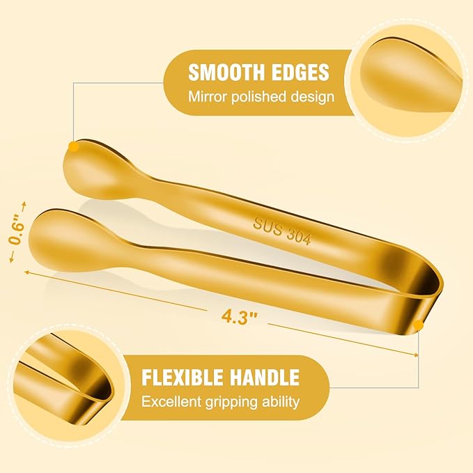 EDDEAS 12 PCS Small Serving Tongs, 4.3" Mini Gold Tongs, Coffee Bar, Tea Party - Image 6