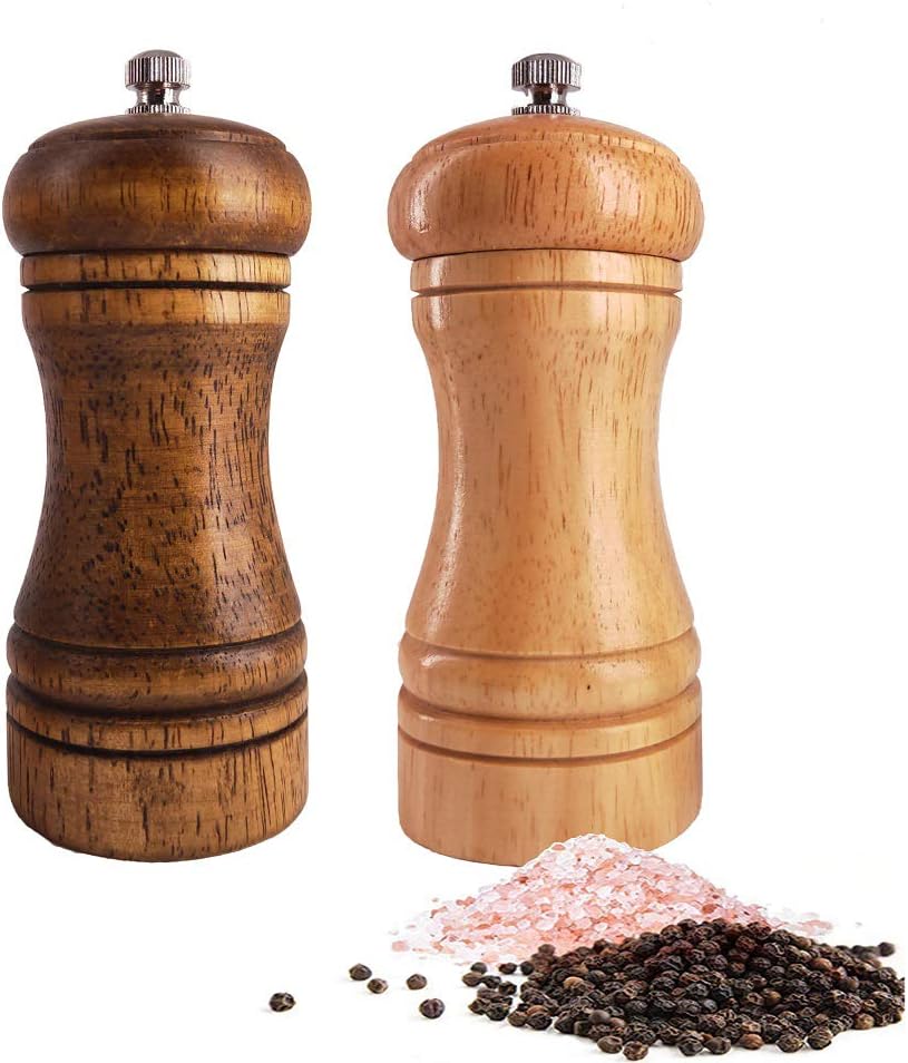 Salt and Pepper Grinders Set,Ouktor Manual Wooden Salt and Pepper