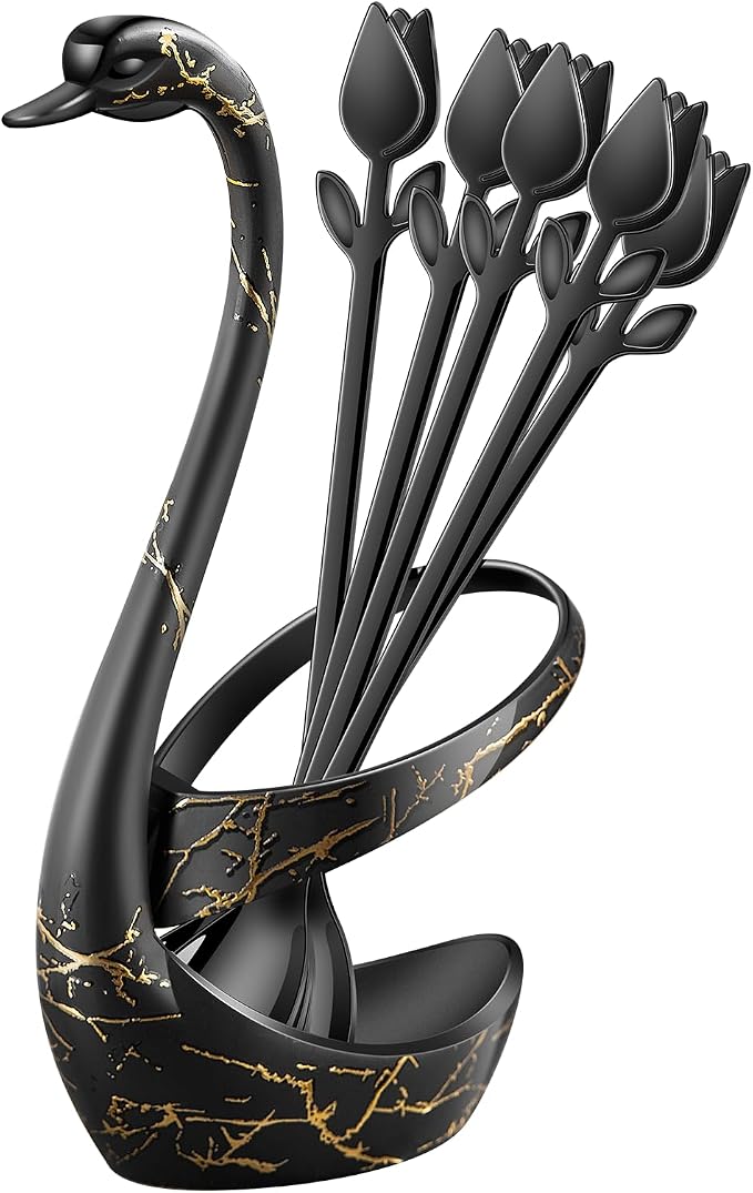Black Small Coffee Spoon Holder Set, Swan Base by SGvrPvz