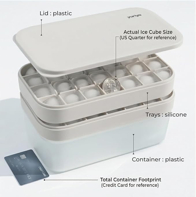 Ice Cube Tray Set with Lid & Bin, 2 Silicone Trays, Easy-Release, Leak-Proof - Image 7