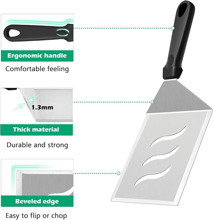 Metal Spatula Set of 2, HaSteeL Large 12x5In Stainless Steel Griddle Spatula - Image 3