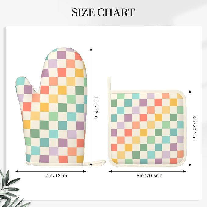 Vintage Checkered Silicone Oven Mitts Pan Mats Set of 2, Heat Resistant Gloves - Image 3