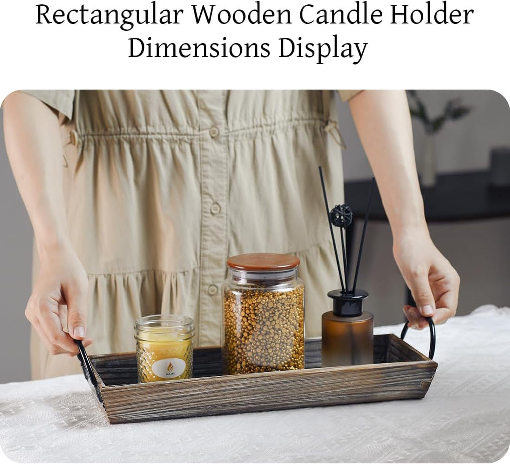 Vintage Wood Candle Tray, Metal Handles, Farmhouse Centerpiece, Home