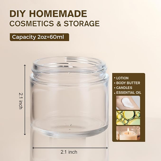 2oz Jars with Lids, Hoa Kinh 24 Pack Clear Glass Jars with Lids Empty Cosmetic - Image 3