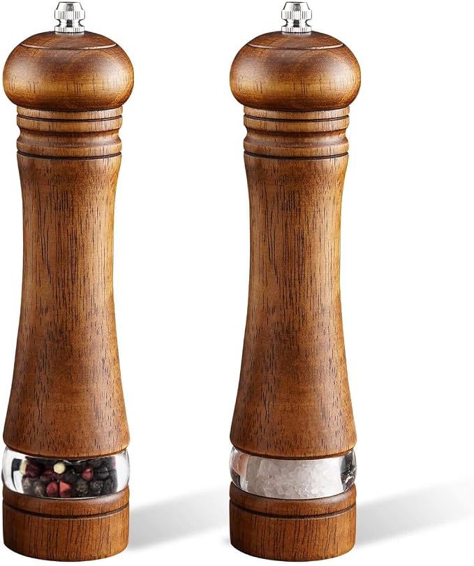 2-Piece Salt and Pepper Grinder Set, 8 Inch Wooden Salt and Pepper Mills by mosuniro