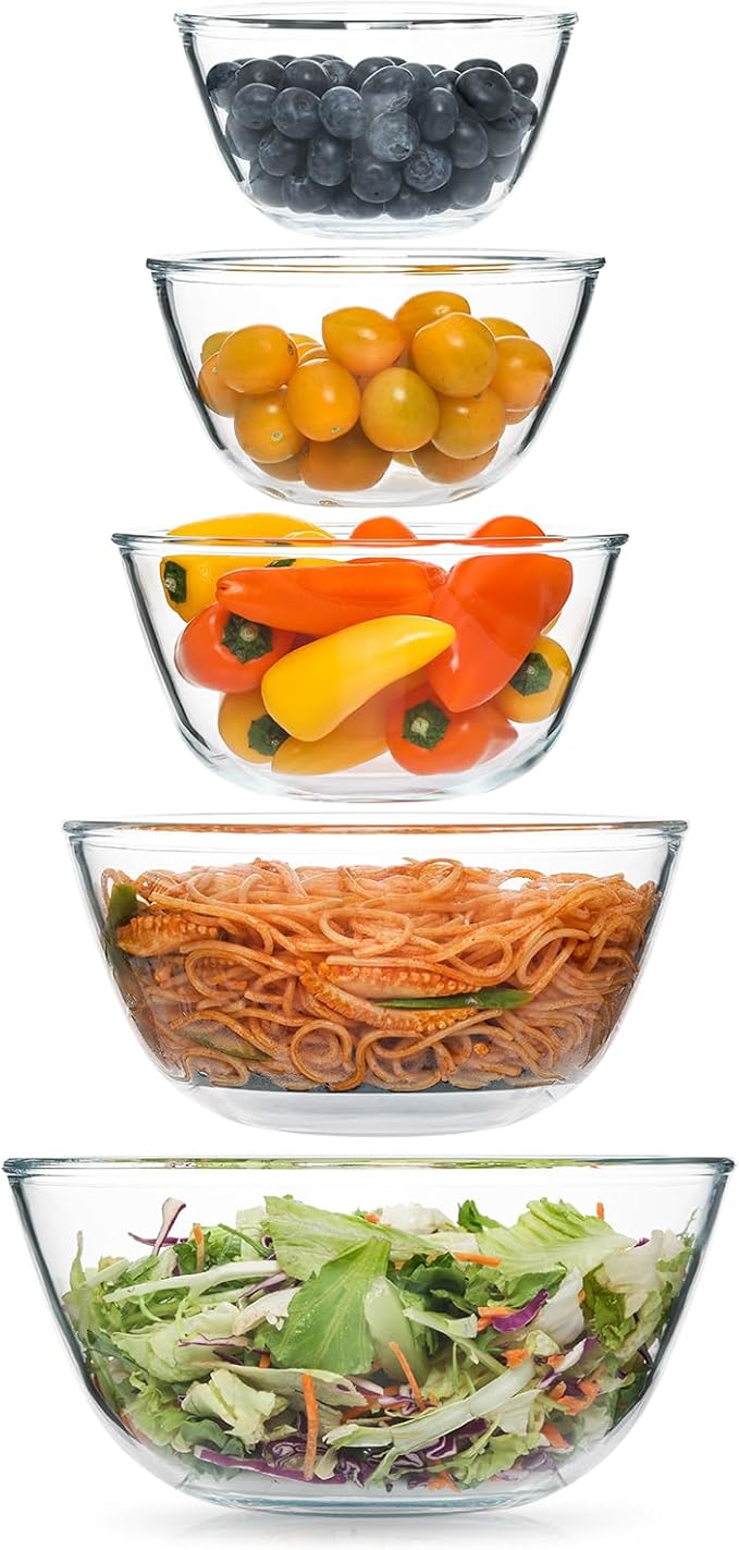 5pc Glass Mixing Bowls Sets, Glass Nesting Kitchen Thick Bowl by Cuiselect
