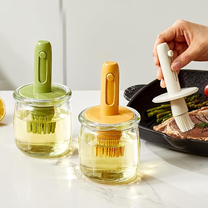 Retractable Oil Brush Dispenser, 2-in-1 Glass Olive Oil Bottle - Image 3