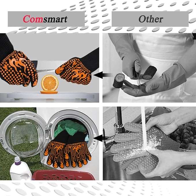 Comsmart BBQ Gloves, 1472°F Heat Resistant Grilling Gloves Silicone Non-Slip - Image 5