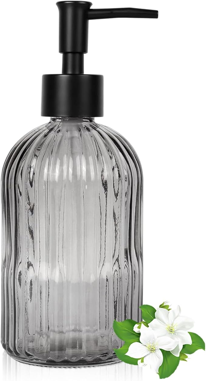 14Oz Black Pump Glass Soap Dispenser, by Guokanfly