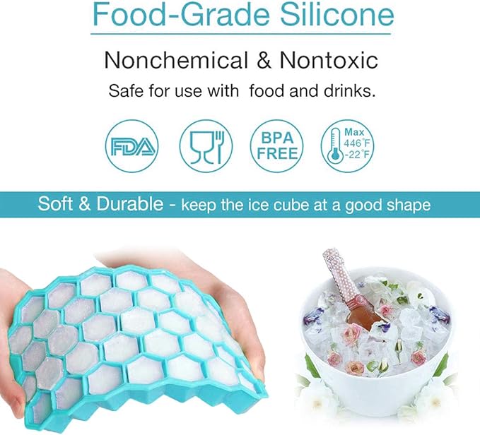 Azyh Ice Cube Trays with Lid, 2 Pack Silicone Ice Cube Trays with Lid-37 Grid - Image 2