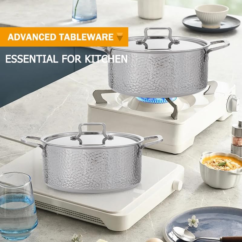 Vivicreate Tri Ply Stainless Steel Stock Pot with Lid 5 Quart Hammered