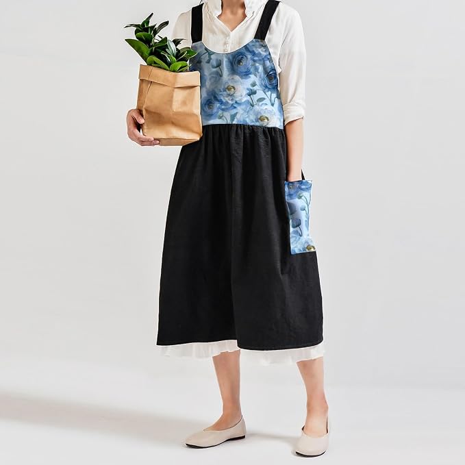 Uaussi Cotton Linen Apron Cross Back Work Apron - Image 6