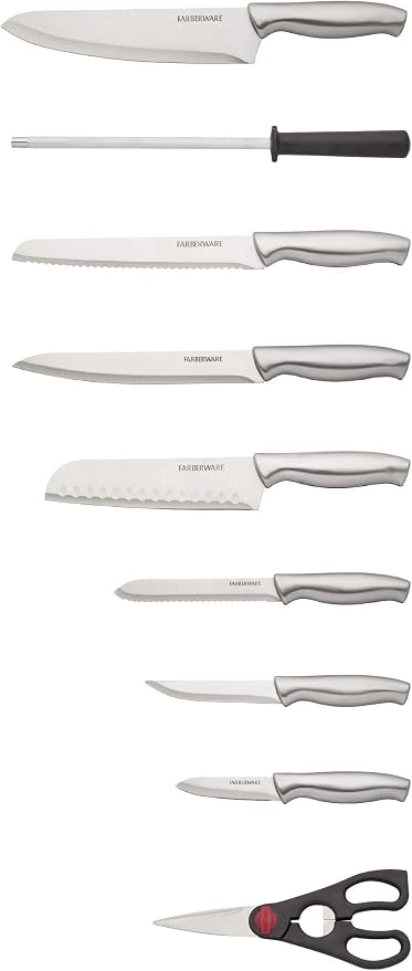 Farberware 15-Piece Stamped Stainless Steel Knife Block Set, High-Carbon - Image 3