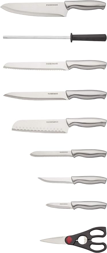 Farberware 15-Piece Stamped Stainless Steel Knife Block Set, High-Carbon - Image 3