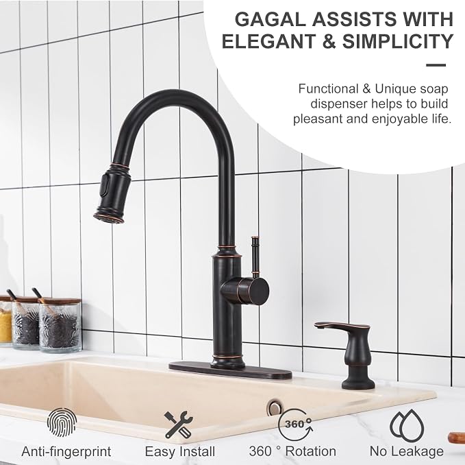 GAGALIFE Kitchen Sink Soap Dispenser Oil Rubbed Bronze, Built in Soap Dispenser - Image 3