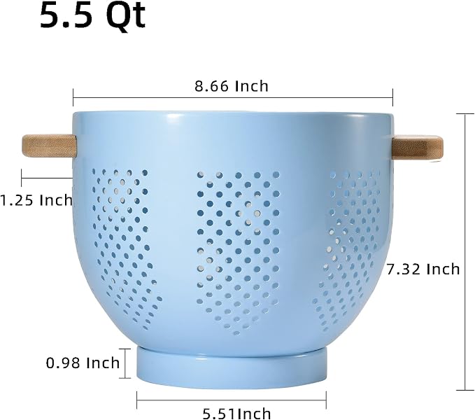 Metal Colander with Wood Handle and Stable Base, Powder Coated Steel Kitchen - Image 2