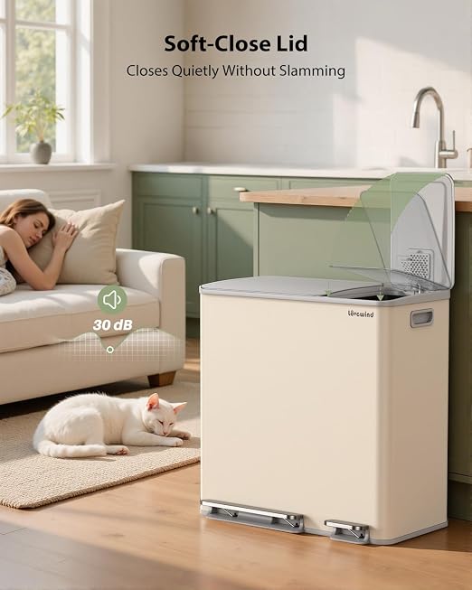 Dual Trash and Recycling Bins for Kitchen, 13.2 + 5.2 Gal Stainless Steel Trash - Image 4