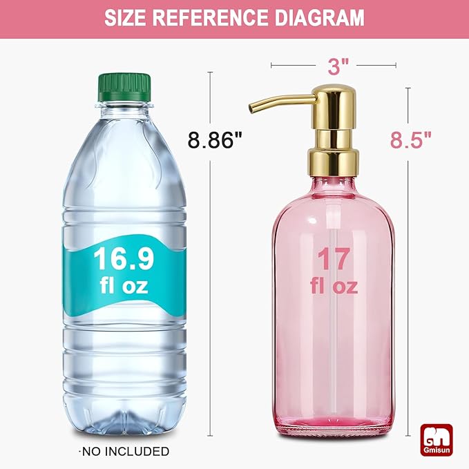 GMISUN Pink Soap Dispenser Bathroom, 1 Pack Glass Dish Soap Dispensers - Image 2