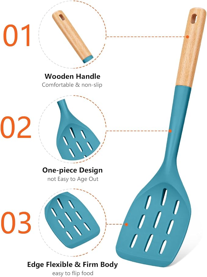 Pack of 2 Silicone Spatula, Non Stick Cooking Utensil Set Wooden Handle Kitchen - Image 3