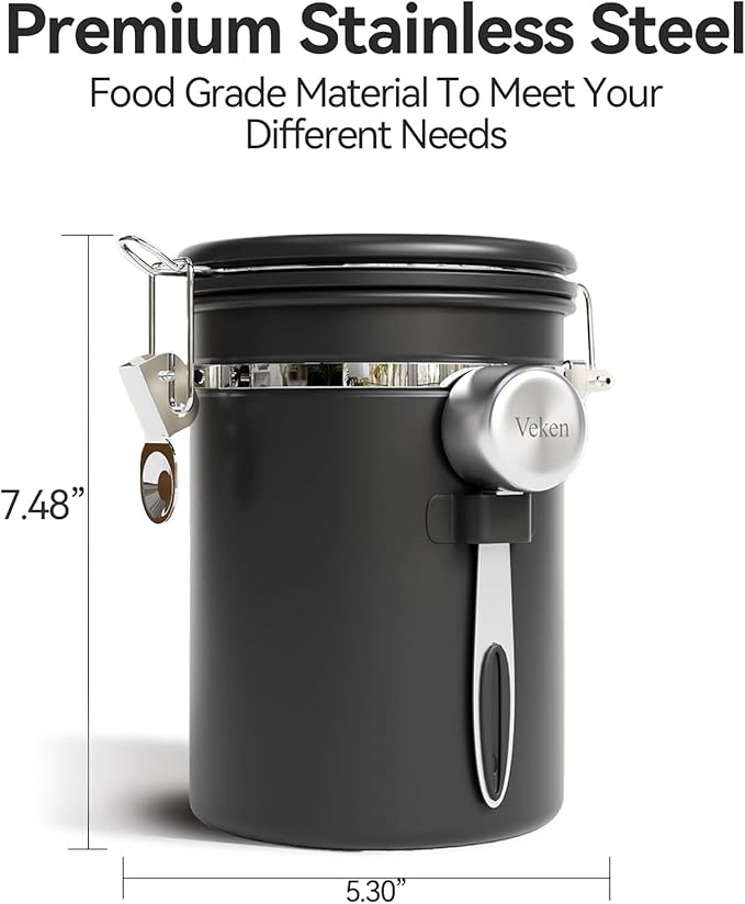 Veken Coffee Canister with Window, Airtight Stainless Steel Pantry Container - Image 2