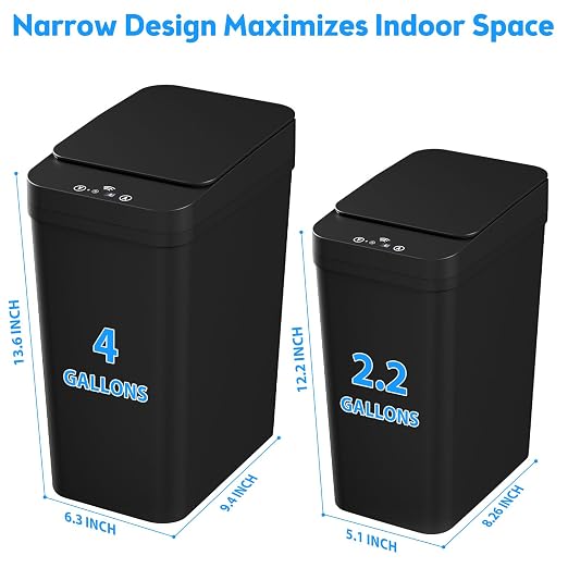 Bathroom Trash Can with Lid, 2 Pack 4 & 2.2 Gallon Automatic Touchless Garbage - Image 3