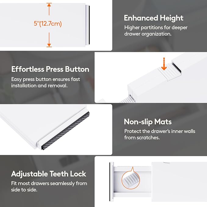 Lifewit 5 Pack 5" High Drawer Dividers 34-56cm/13.5-22" Adjustable Drawer - Image 6