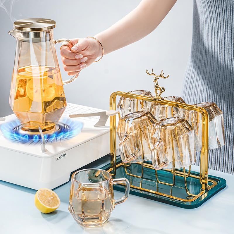 1.7 Liter/58oz Glass Pitcher with Lid Water Carafe Jug with Spout