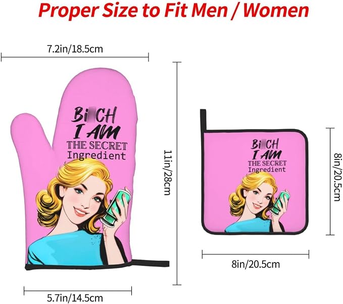Funny Oven Mitts and Pot Holders Sets, Cute Pink Heat Resistant Oven Gloves and - Image 4