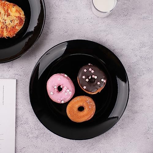 DELLING 10 Inch Black Dinner Plates Set of 4, Porcelain Round Plates