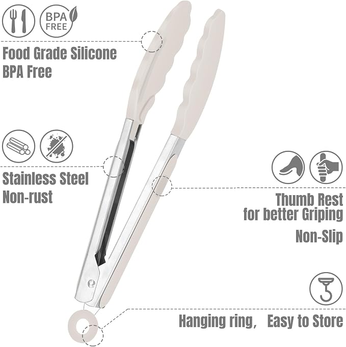 Hotec 7-Inch Mini Silicone Kitchen Tongs, Heat Resistant Non-Stick Small - Image 4