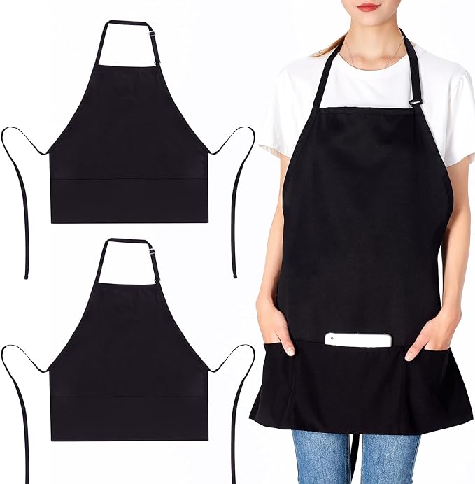 Jubatus 2 Pack 3 Pockets Adjustable Bib Apron Chef Kitchen Cooking Aprons by Jubatus