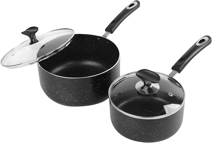 Nonstick Saucepan Set with Lid, Non Stick 2Qt & 3Qt Sauce Pan Set with Glass by HooJay