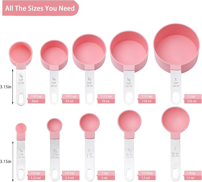 Measuring Cups and Spoons Set of Huygens Kitchen Gadgets 10 Pieces, Stackable - Image 2