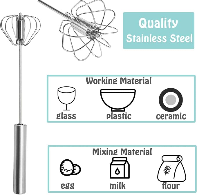 Semi-automatic Whisk, Stainless Steel Egg Beater, Hand Push Rotary Whisks Mixer - Image 3