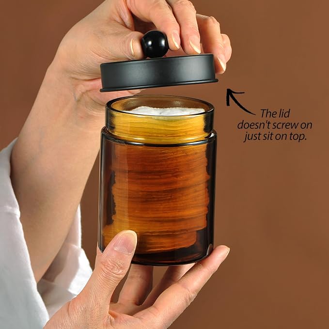 Amber Glass Qtip Holder, Apothecary Jar, Qtip Dispenser - Image 3