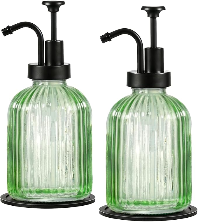 SheeChung Green Glass Soap Dispenser, 12 Oz Liquid Hand Soap Dispenser by SheeChung