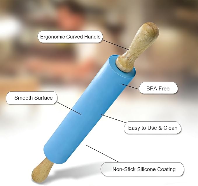 Non-Stick Rolling Pin Silicone Basting Pastry Mat Spatula Brushes Set:Combo Kit - Image 3
