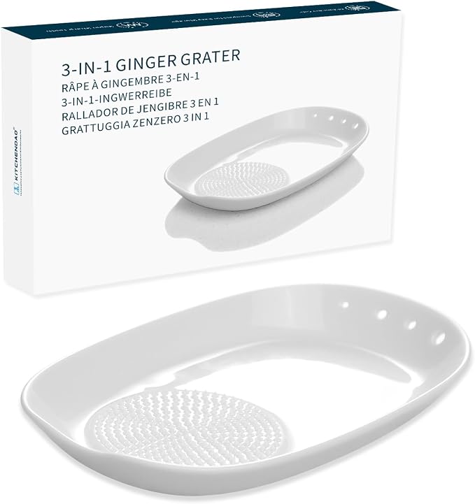 KITCHENDAO 3 in 1 Porcelain Ginger Grater Tool Spoon Rest Herb Stripper by KITCHENDAO