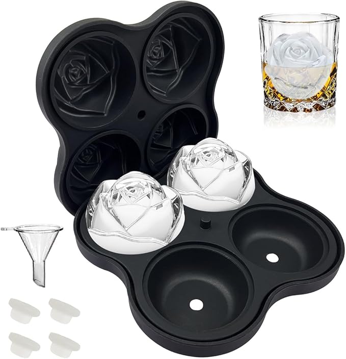 CAMKYDE Rose Ice Cube Tray 2.5 Inch, 4 Cavity Silicone Rose Ice Cube Mold by CAMKYDE