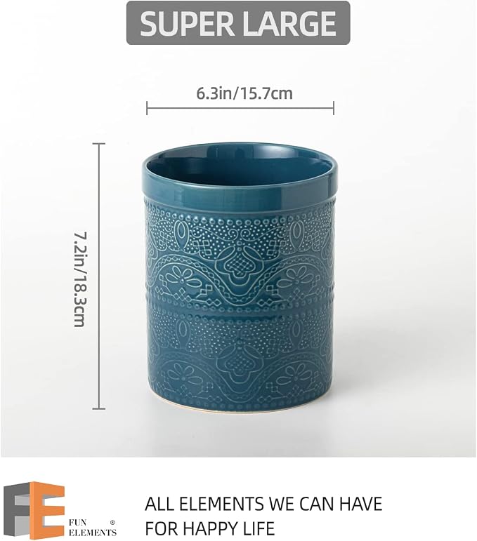 Fun Elements Kitchen Utensil Holder, 7.2" Super Large Utensil Crock Heavy and - Image 4