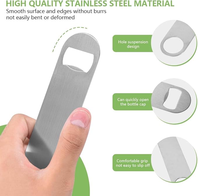 KISEER Heavy Duty Stainless Steel Flat Bottle Opener, 8 Pack Beer Bottle Opener - Image 3