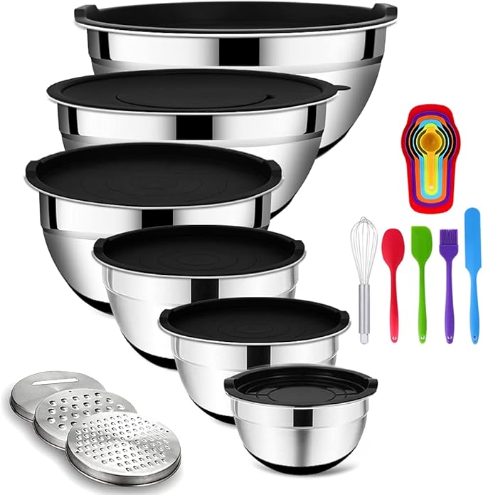 Rottay Mixing Bowls Set with Airtight Lids, Nesting Bowls with 3 Grater by Rottay