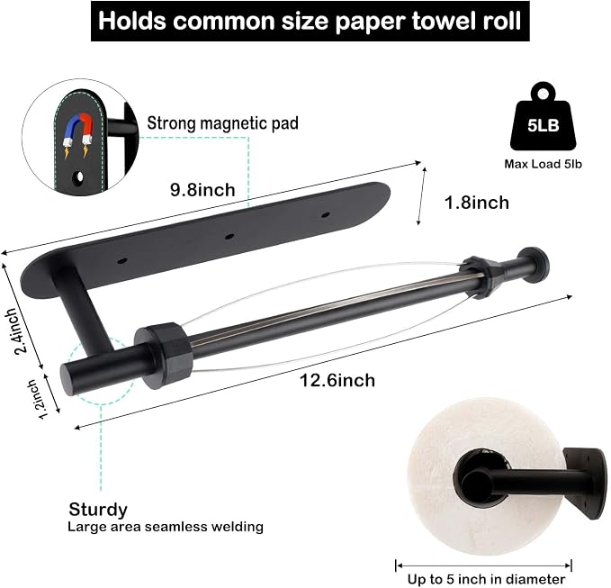 KIHOGEM Magnetic Paper Towel Holder, One Hand Operable Paper Towel Holder Wall - Image 6