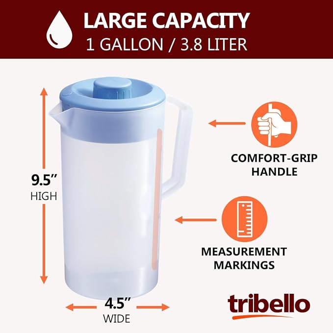 Tribello Pitcher with Lid Half Gallon, Ice Tea, and Drinks, Freezer/Dishwasher - Image 3