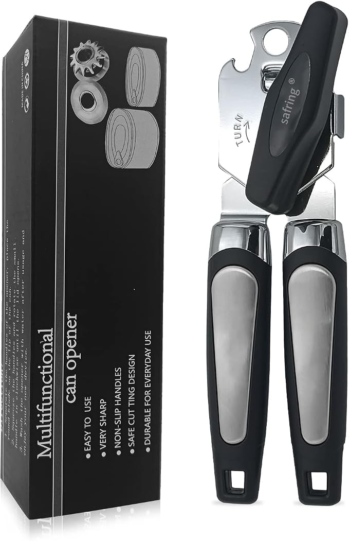 Safring Can Opener Manual, Handheld Strong Heavy Duty Stainless Steel Can Opener by Safring