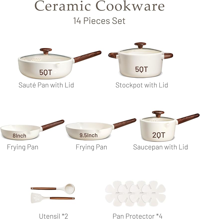 CAROTE Ceramic Cookware Sets, Pots and Pans Set Non stick, Non Toxic Healthy - Image 3