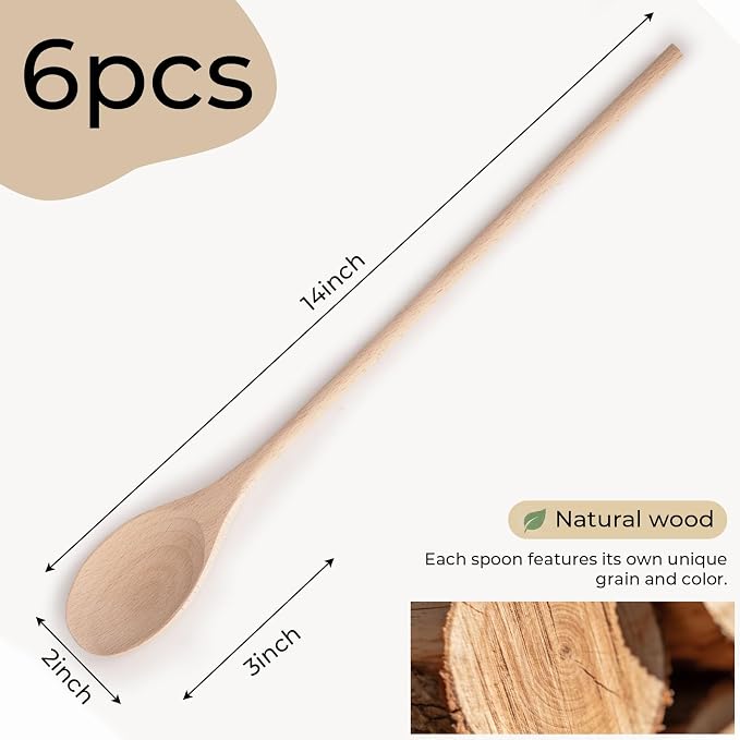 HANSGO 6PCS Wooden Spoons, 14 Inch Long Handle Cooking Spoons - Image 7