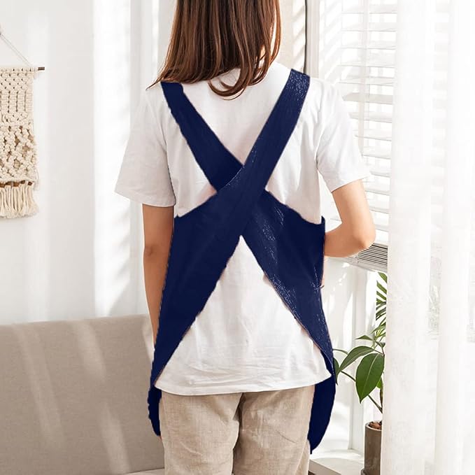 Cotton Cross Back Aprons Solid Color Cooking Kitchen Garden Smock - Image 3
