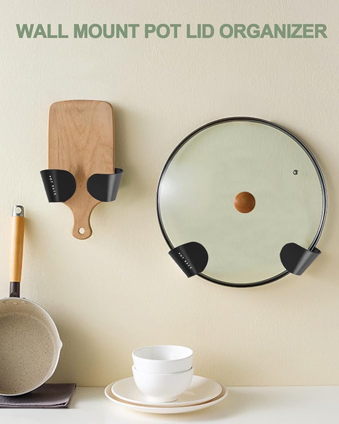 Tendiren Pot Lid Organizer, 3 Pairs of Adjustable Wall Mount Pot Lid Holder - Image 2