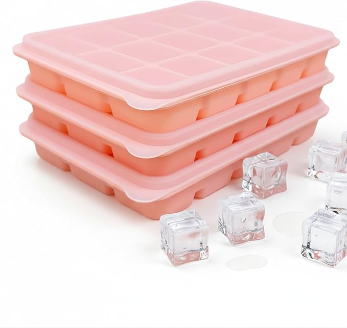 Ice Cube Trays Set of 3, Easy Release 15 Flexible Silicone Ice Cube Molds by LYQOQYL